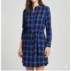 GAP Womens Small Blue Plaid Long Sleeve Shirt Dress Button Belted